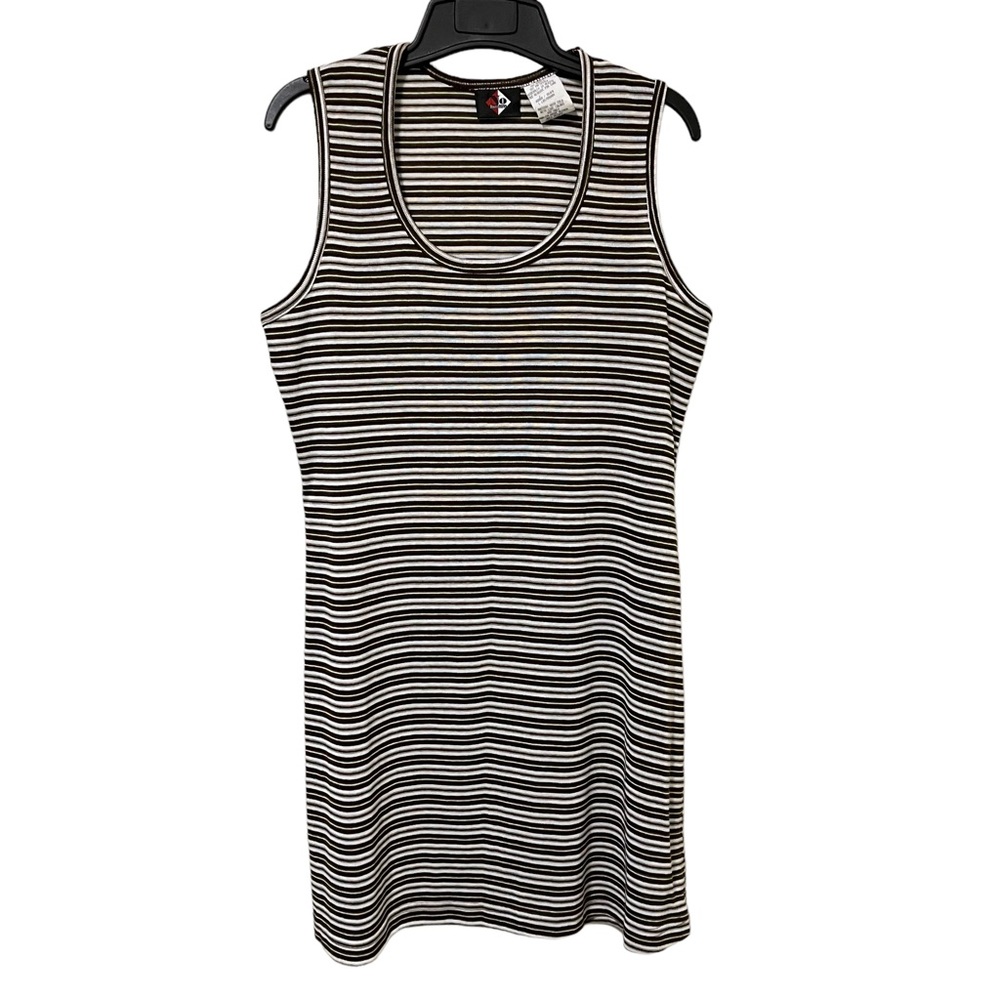Vintage 90's Brown White Stripe Sleeveless Dress